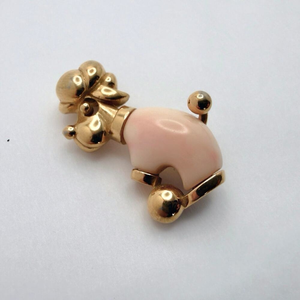 Vintage 1950s Crown TRIFARI Pink Jelly Belly Poodle Brooch Pin Alfred Philippe